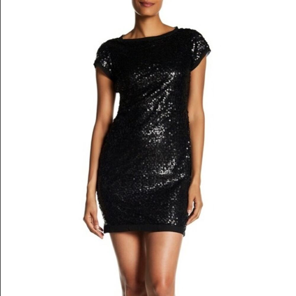 Vince Camuto Black Sequin Bodycon Mini Dress Women's Plus Size 16